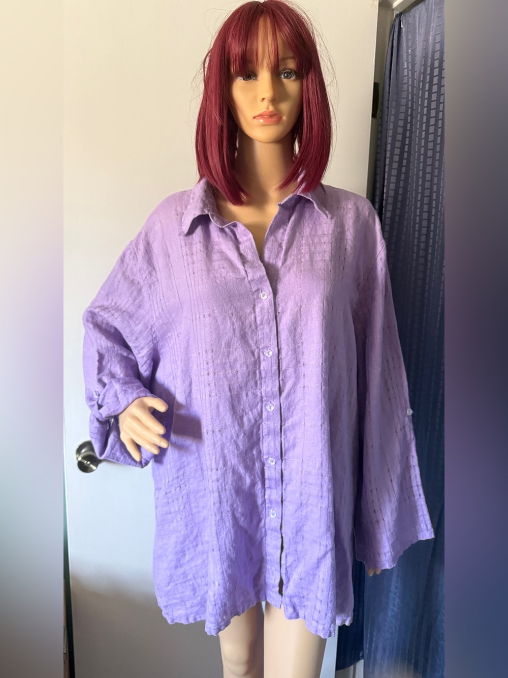 Prophecy by Sag Harbor 3X Lilac 100% Linen Oversized Button Down Tunic Shirt